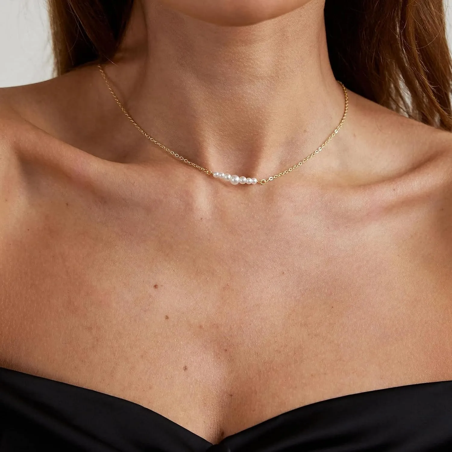 Kyerlyn Dainty Pearl Pendant Necklaces for Women 14K Gold Plated Handmade Layered Pearl Chain Necklace Delicate Layered Pearl Necklace Everyday Jewelry Gift