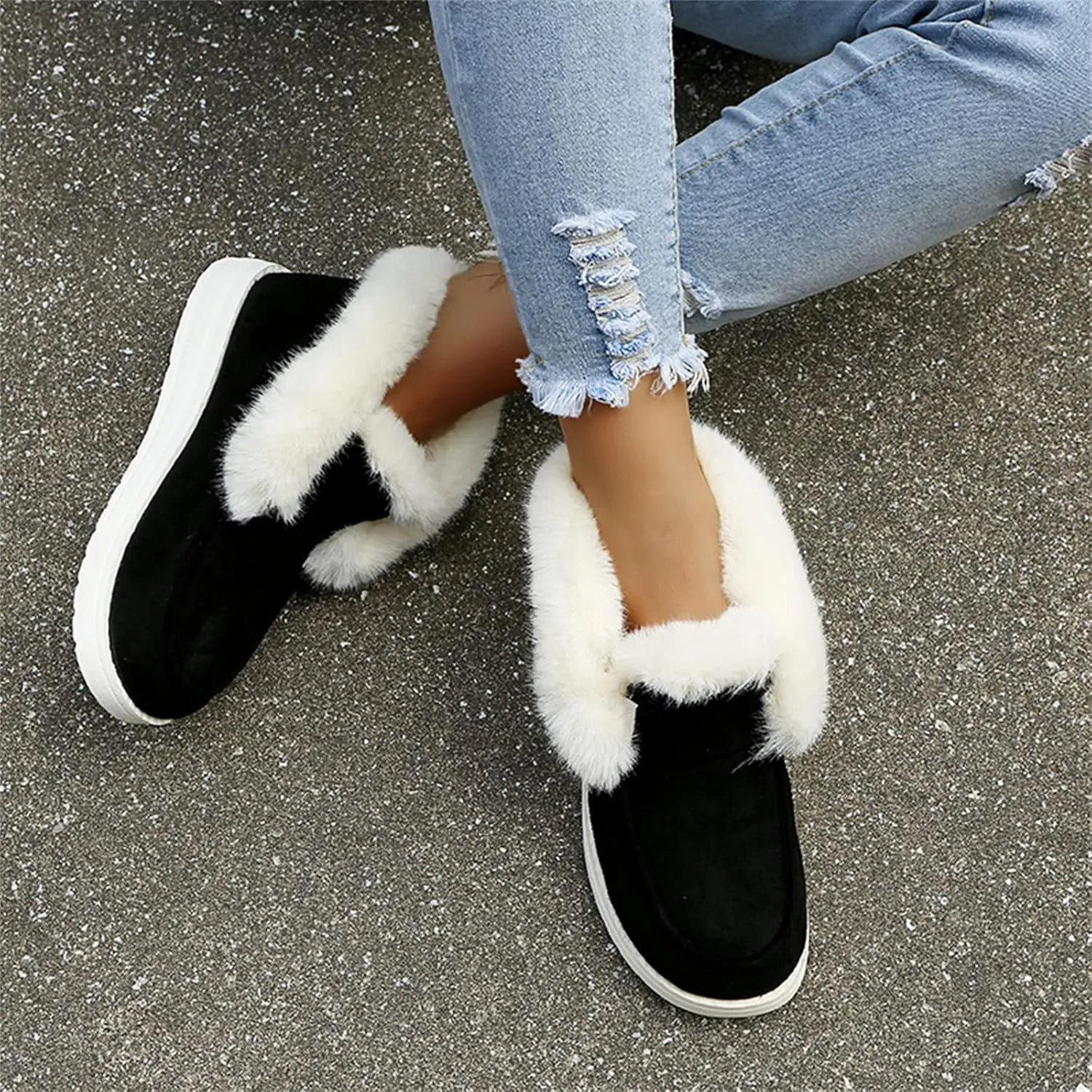 Ladmiple Snow Boots For Women Slip On Winter Boots Fur Lined Cold Weather Warm Ankle Booties Comfort Outdoor Walking Shoes