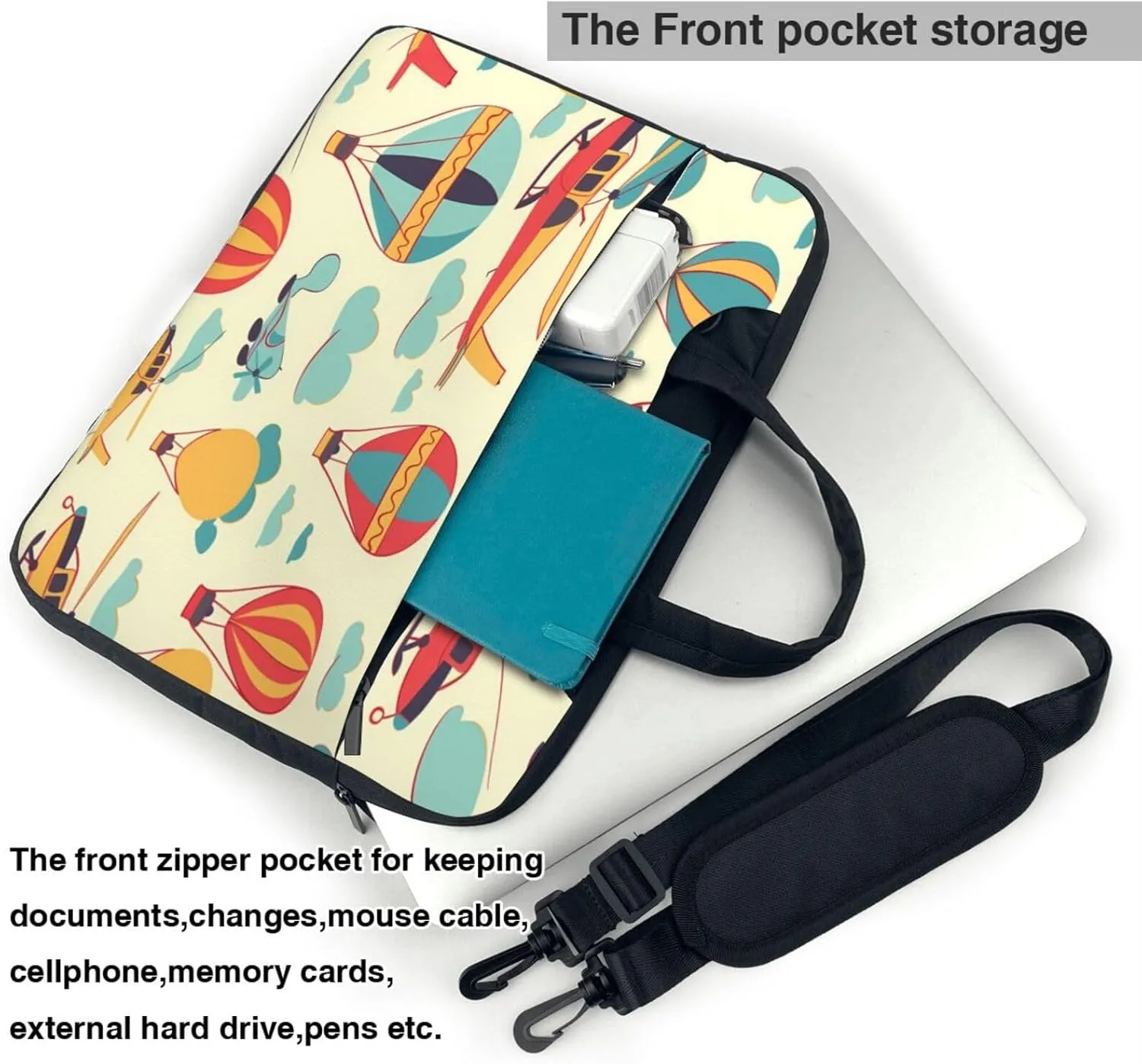 Laptop Bag Case Retro Airplane Hot Balloon Computer Messenger Shoulder Bag Laptop Sleeve Briefcase