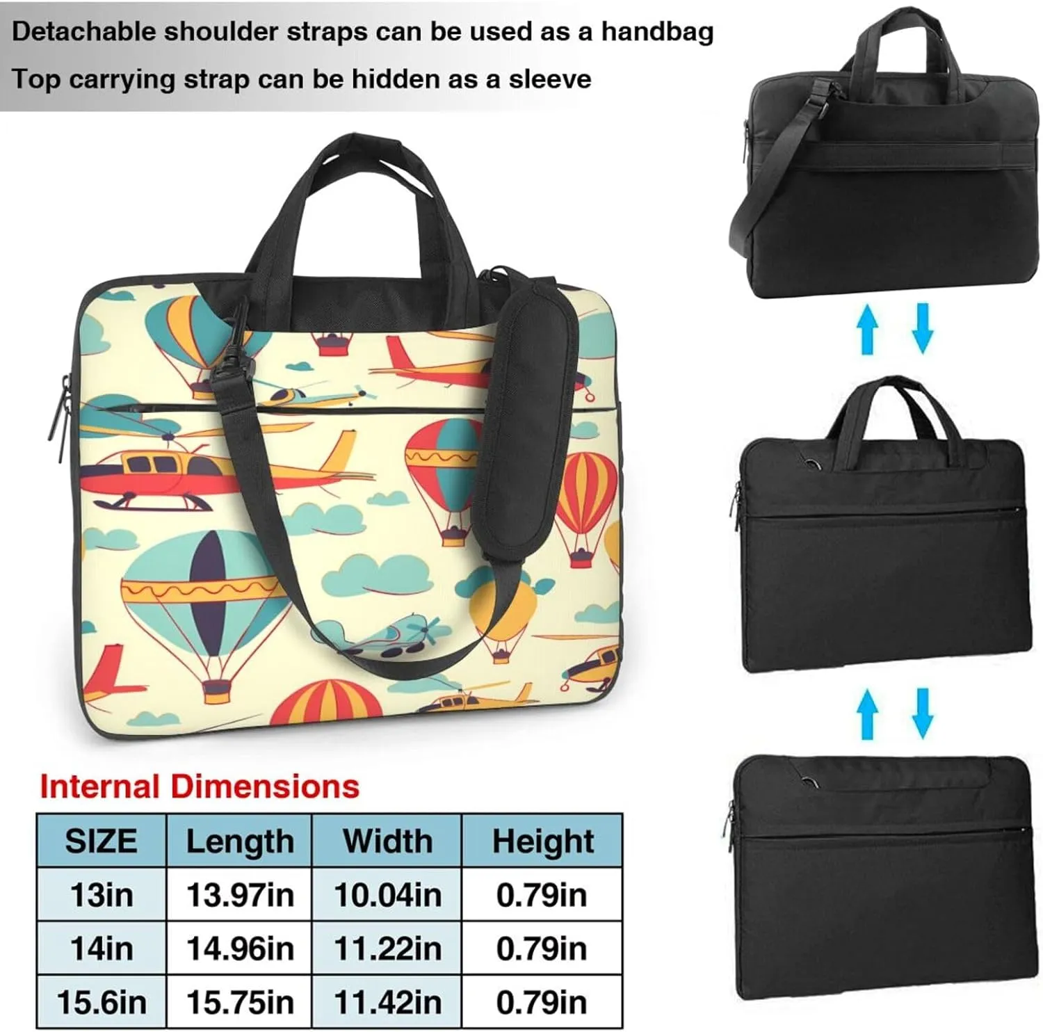Laptop Bag Case Retro Airplane Hot Balloon Computer Messenger Shoulder Bag Laptop Sleeve Briefcase