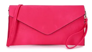 LARGE FUSCHIA PINK OVERSIZED ENVELOPE CLUTCH BAG WITH WRISTLET AND LONG CROSSBODY SHOULDER STRAP