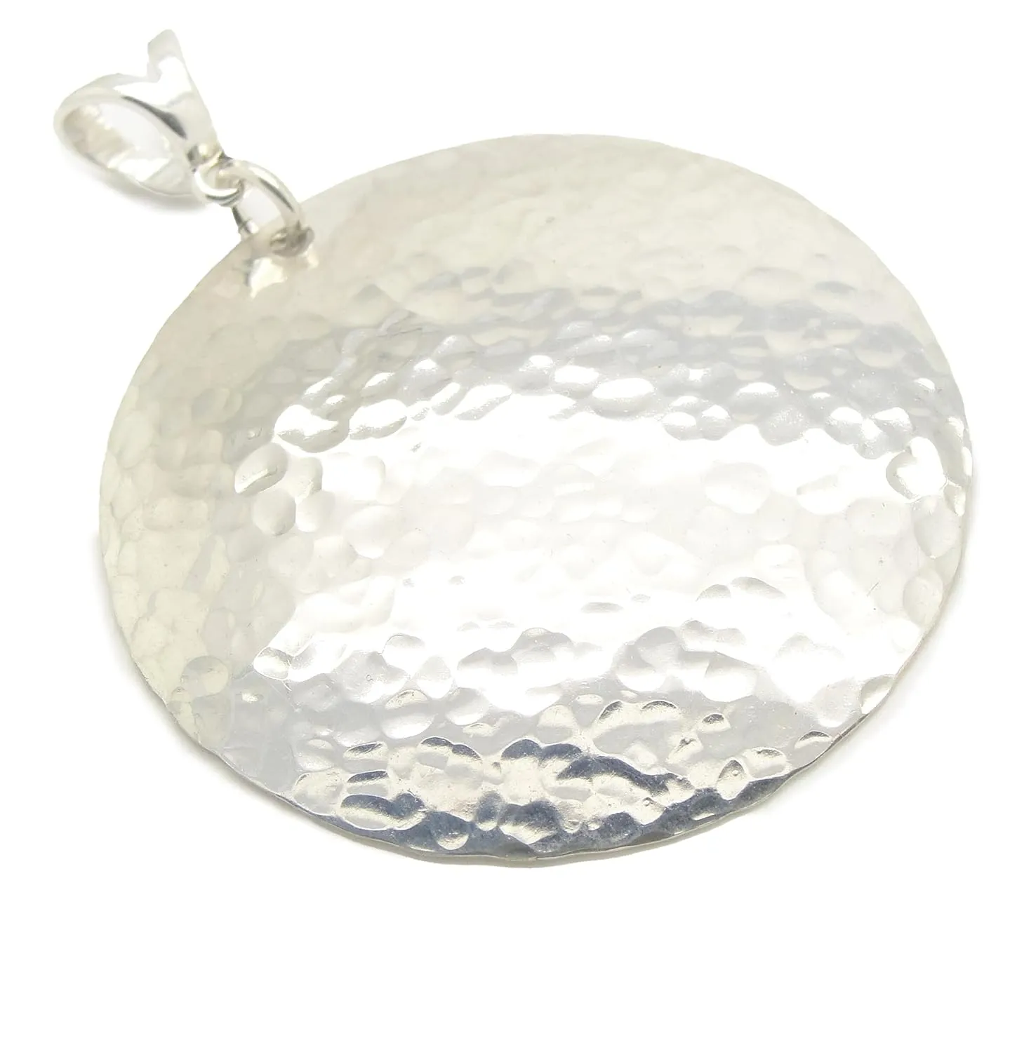 Large Hammered Sterling Silver Disc Pendant in 2 Inch Long 1-1/2 Inch Wide Size