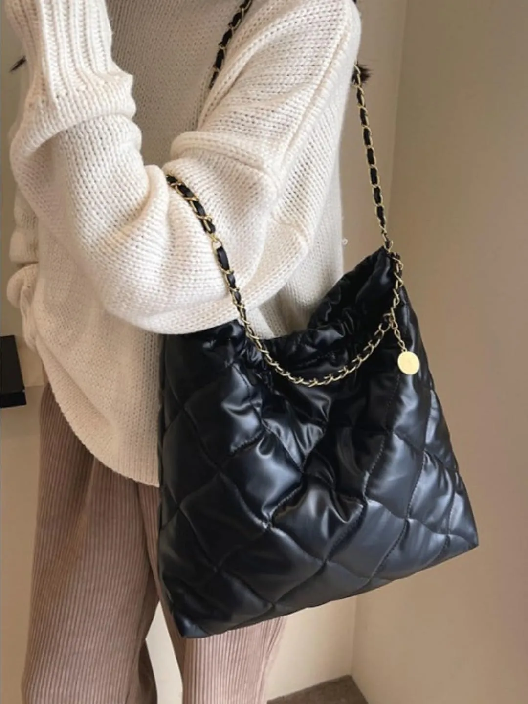 Large Quilted Puffer Chain Bag Classic Carryall Padding Shoulder Bag Soft Puffy Hobo Handbags Puff Purse for Women