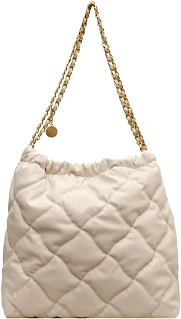 Large Quilted Puffer Chain Bag Classic Carryall Padding Shoulder Bag Soft Puffy Hobo Handbags Puff Purse for Women