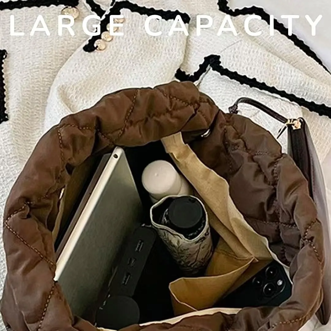 Large Quilted Puffer Chain Bag Classic Carryall Padding Shoulder Bag Soft Puffy Hobo Handbags Puff Purse for Women
