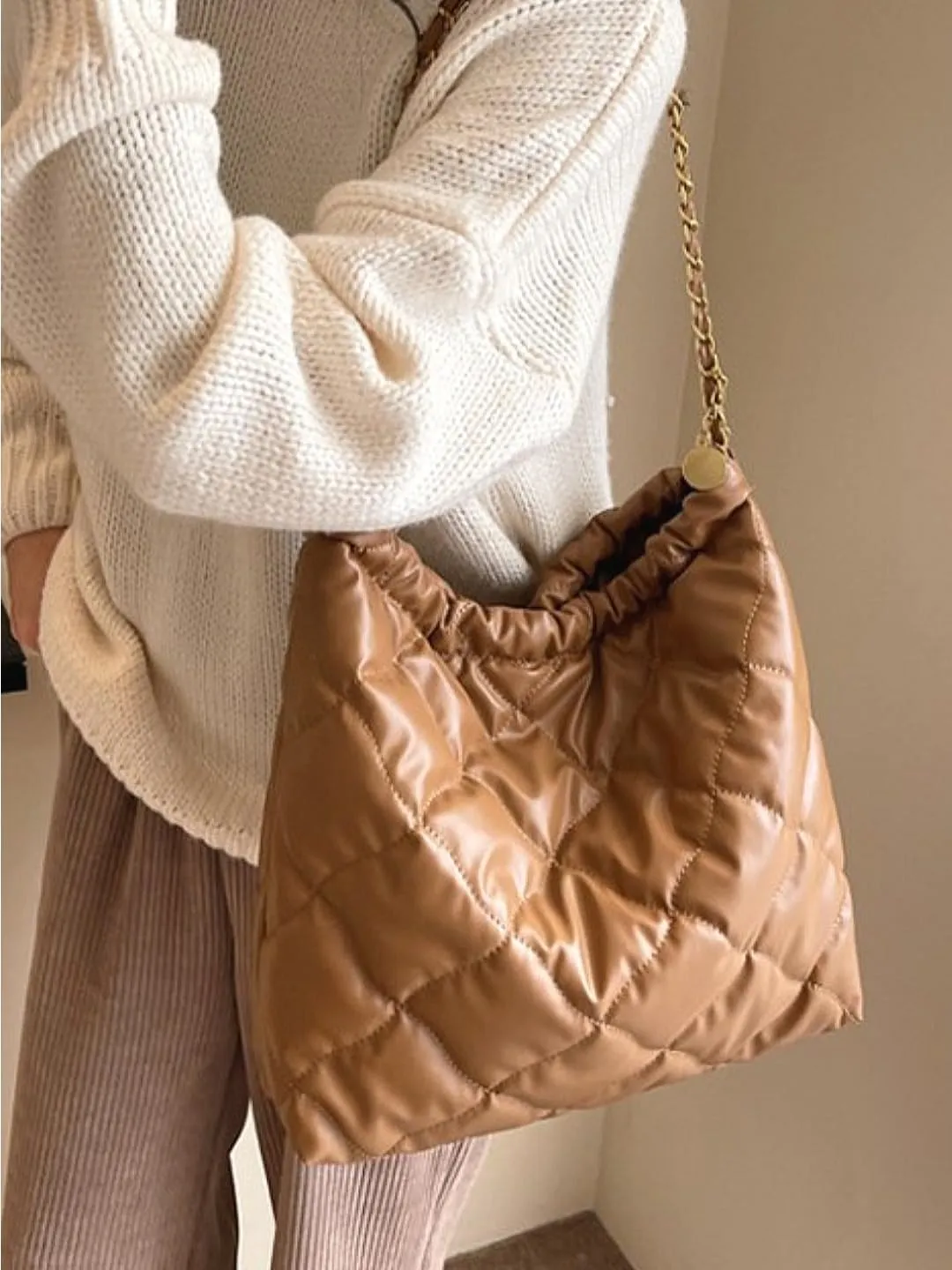 Large Quilted Puffer Chain Bag Classic Carryall Padding Shoulder Bag Soft Puffy Hobo Handbags Puff Purse for Women