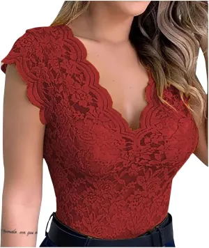 Lastesso Tank Tops Women Trendy Lace Sexy Summer Tops Deep V Neck Sleeveless Slim Fitted Tanks Fashion Going Out Clothes