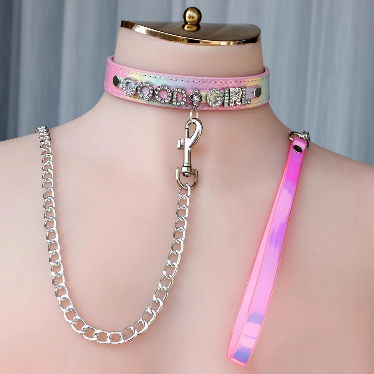 Leather Collar Chain Leash Set With Name Letters,Punk Gothic Rock Choker Necklace for Women Men Cosplay Party Gifts