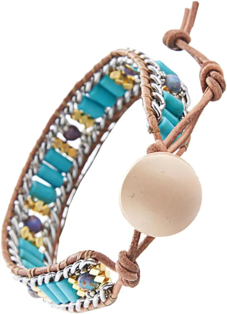 LIFKOME Stunning Geometric Design Turquoise Natural Stone Woven Bracelet Jewelry for Women Suitable for Graduation Engagement Wedding Anniversary Birthday New Year Valentine's Day Christmas