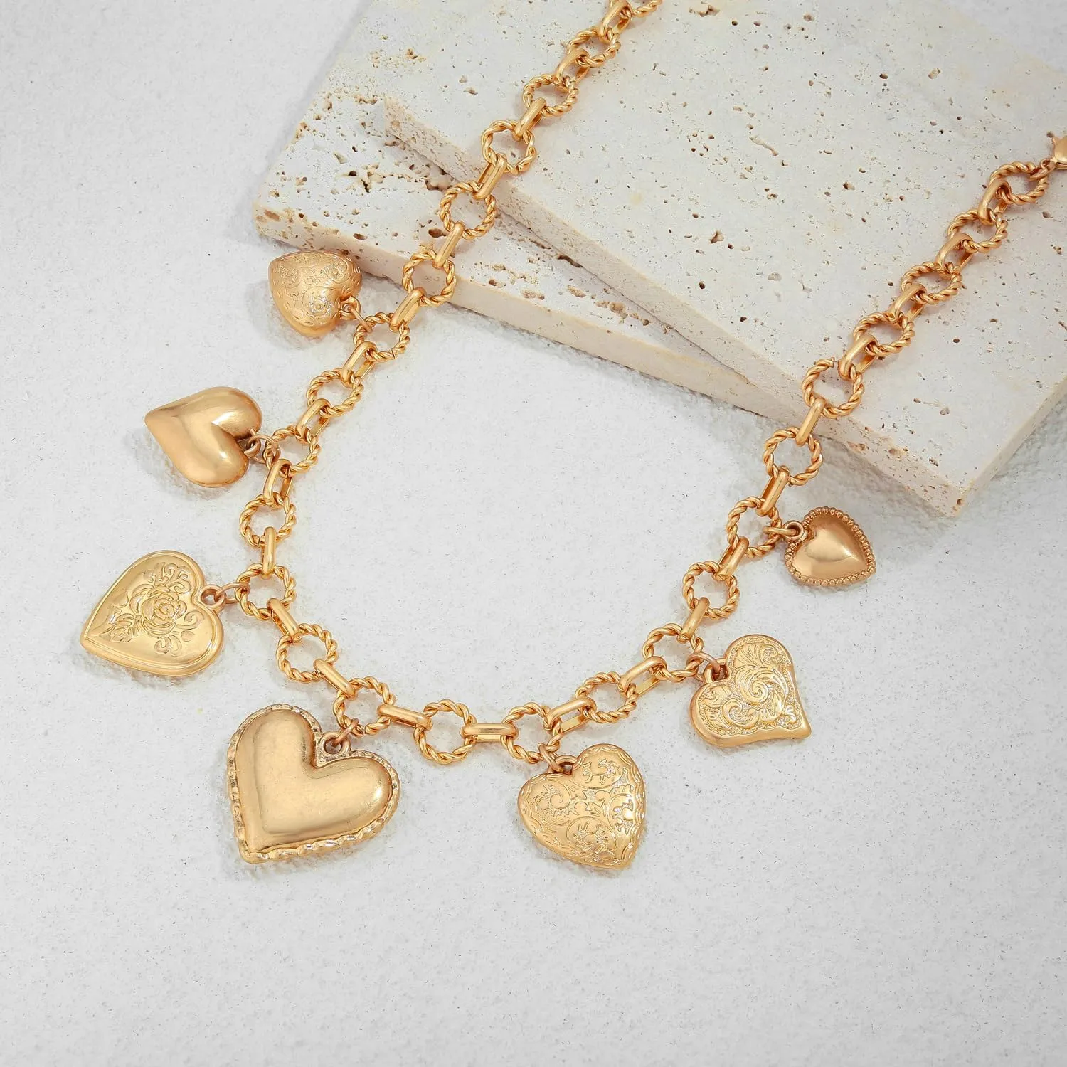 LILIE&WHITE Gold Heart Necklaces For Women With Different Heart Charms Gold Charm Sun Heart Necklace Coin Charms Fashion Jewelry Gift