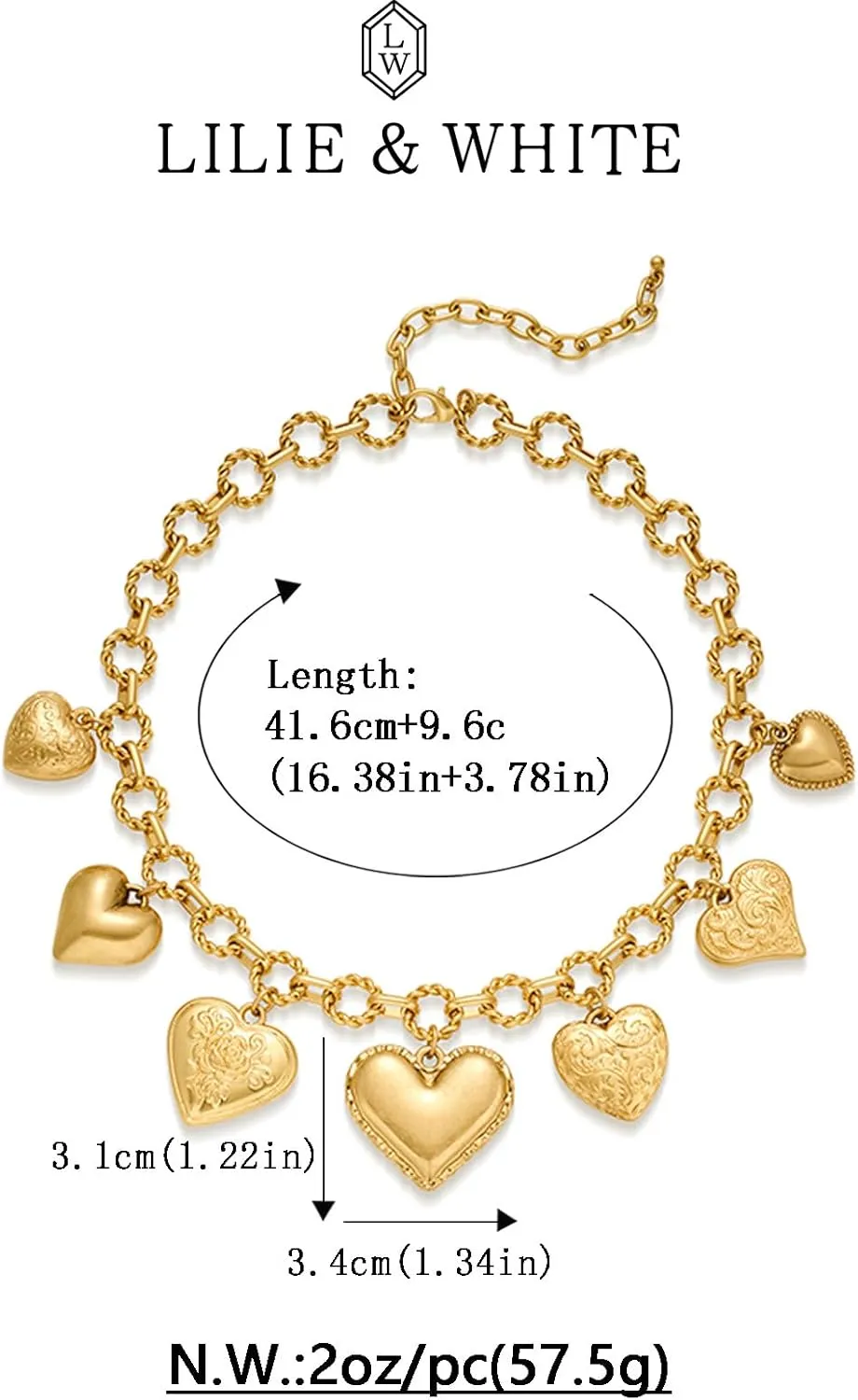 LILIE&WHITE Gold Heart Necklaces For Women With Different Heart Charms Gold Charm Sun Heart Necklace Coin Charms Fashion Jewelry Gift