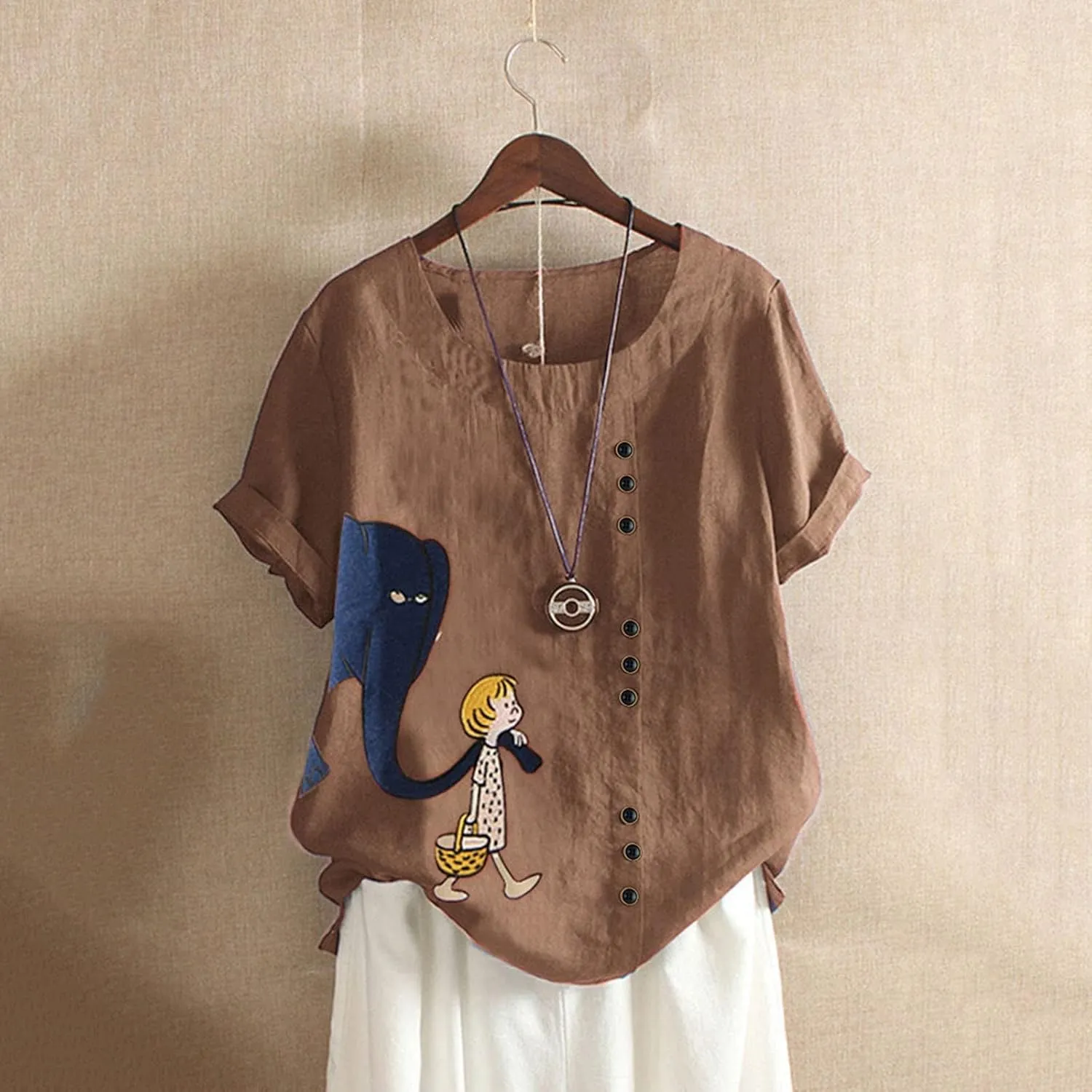 Linen Shirts for Women Cotton Button Up Shirt Short Sleeve Roll Up Loose Fit o-Neck Summer Casual Work Blouse Tops