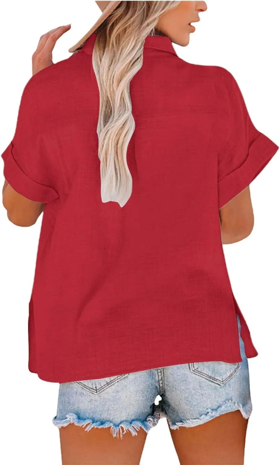 Linen Tops for Women 2025 Summer Button Down V Neck Shirts Casual Short Sleeve Loose T-Shirt Cotton Linen Blouse Tees