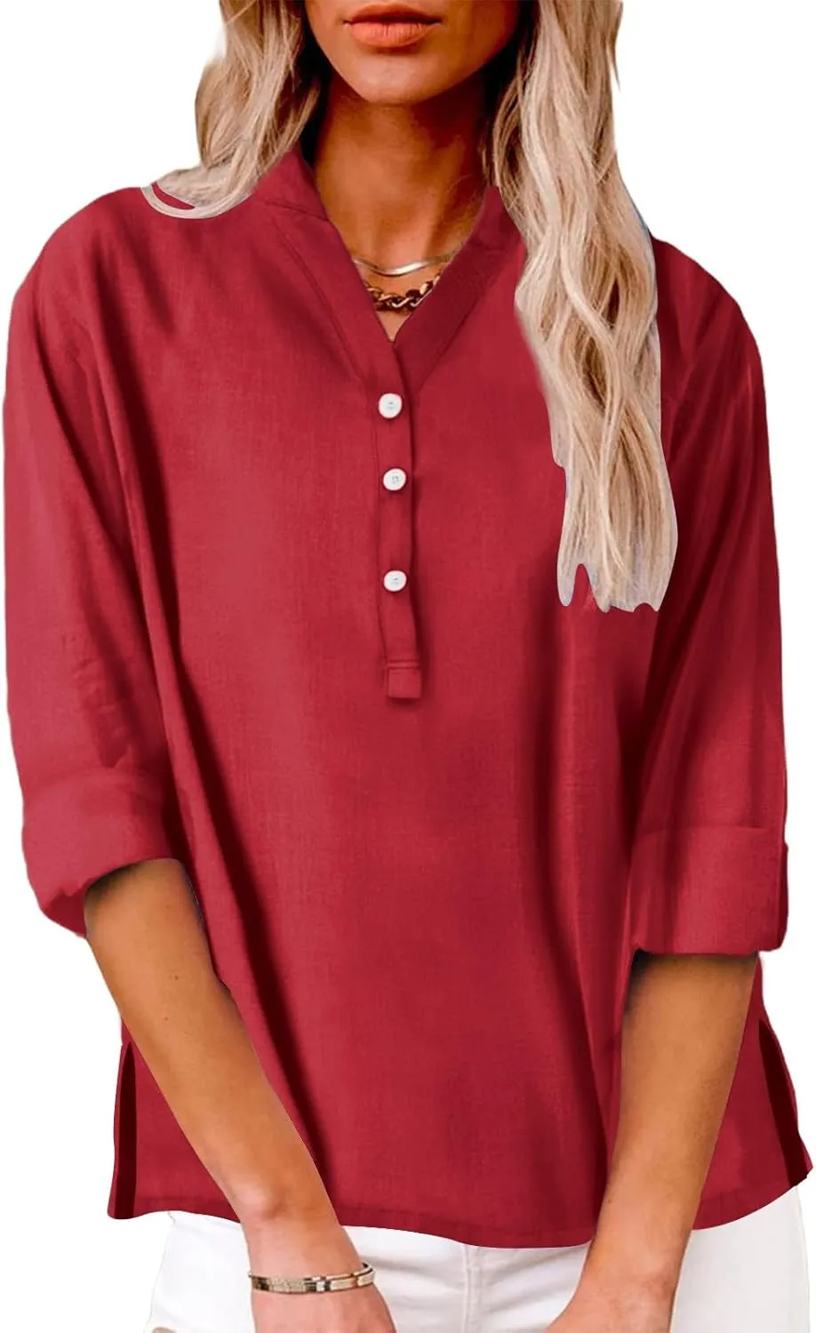 Linen Tops for Women 2025 Summer Button Down V Neck Shirts Casual Short Sleeve Loose T-Shirt Cotton Linen Blouse Tees