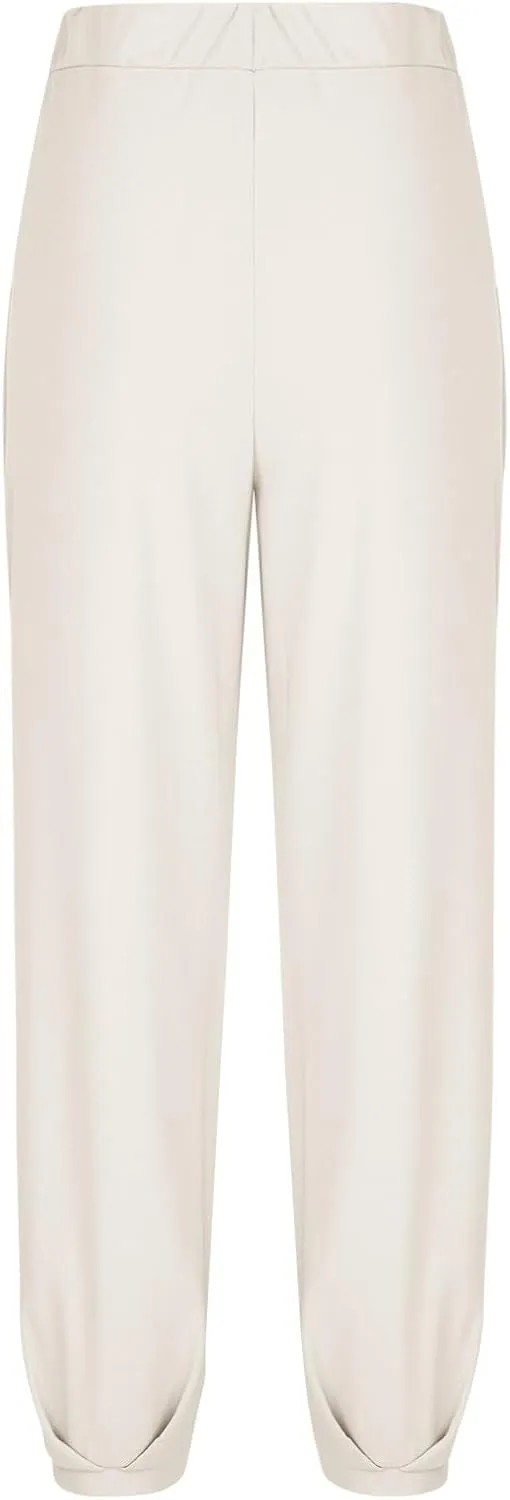 Lmdudan Women Summer Pants Fashion Casual Solid Color Trousers Elastic Waist Lounge Business Office Dress Pants with Pockets