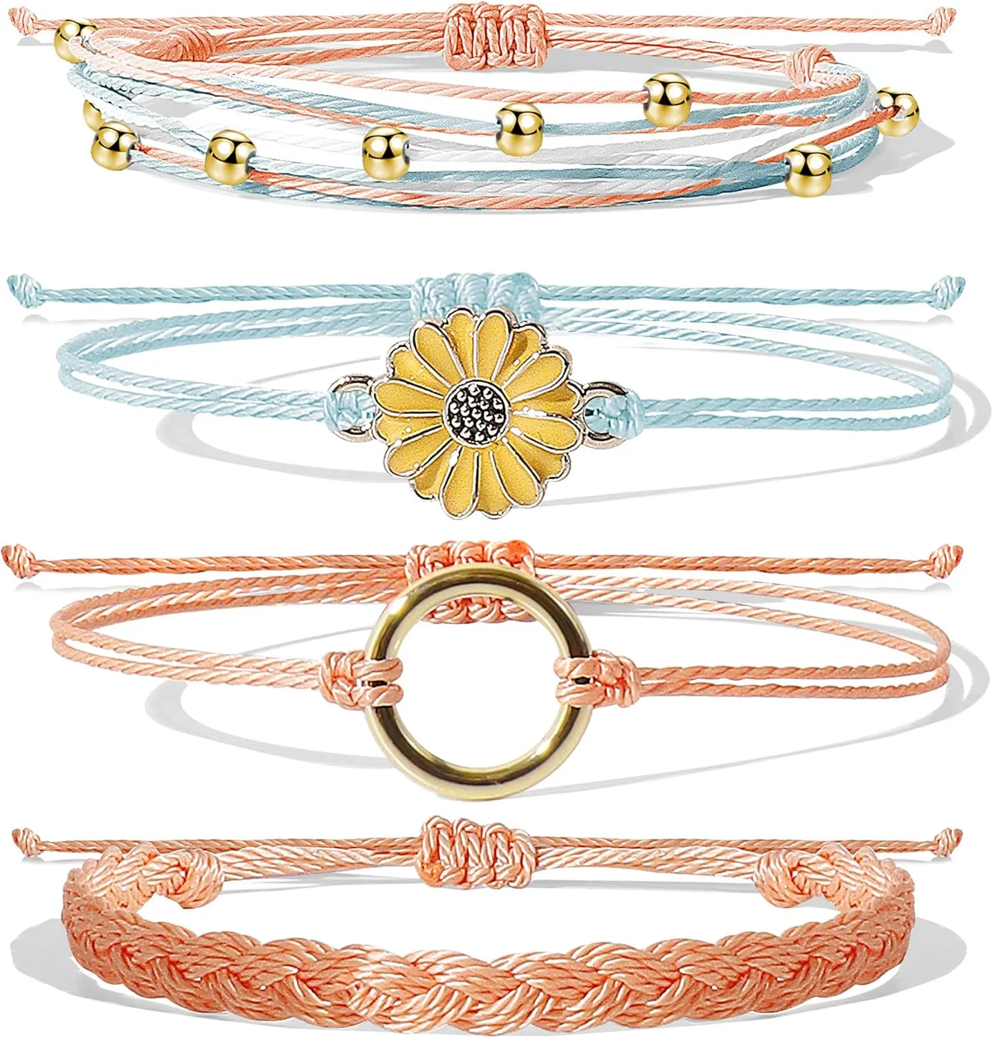 Long tiantian Boho Bracelets for Women Blue Friendship Bracelet Sunflower String Bracelets Cute Boho Handmade Braided Beach Ocean Waterproof Bracelet Christmas Gifts Stocking Stuffers
