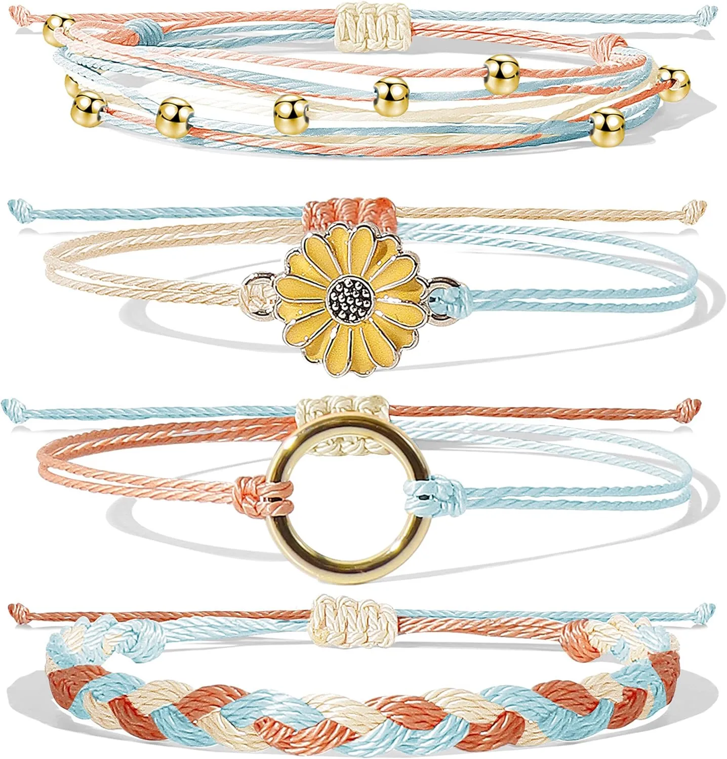Long tiantian Boho Bracelets for Women Blue Friendship Bracelet Sunflower String Bracelets Cute Boho Handmade Braided Beach Ocean Waterproof Bracelet Christmas Gifts Stocking Stuffers