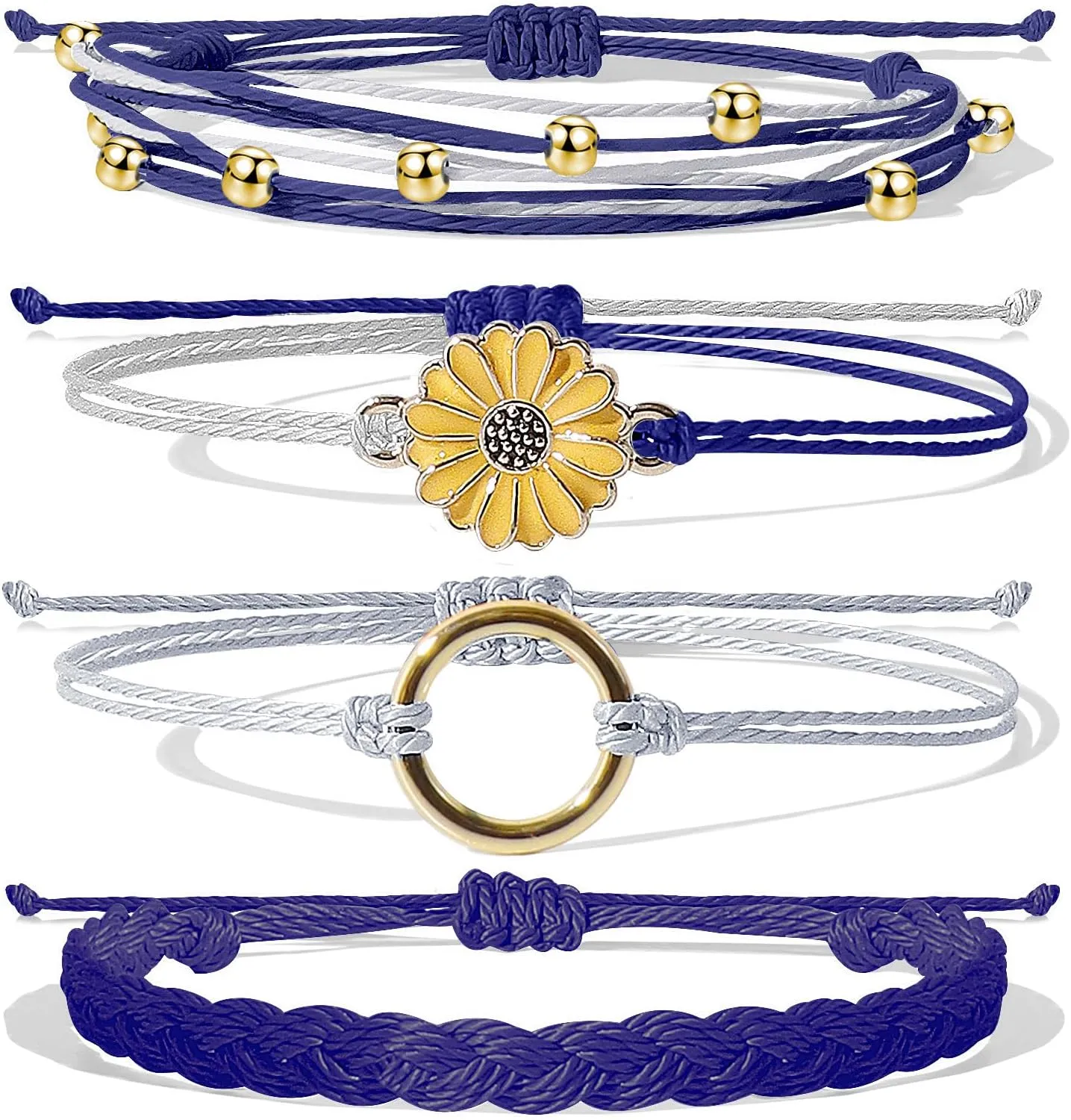 Long tiantian Boho Bracelets for Women Blue Friendship Bracelet Sunflower String Bracelets Cute Boho Handmade Braided Beach Ocean Waterproof Bracelet Christmas Gifts Stocking Stuffers