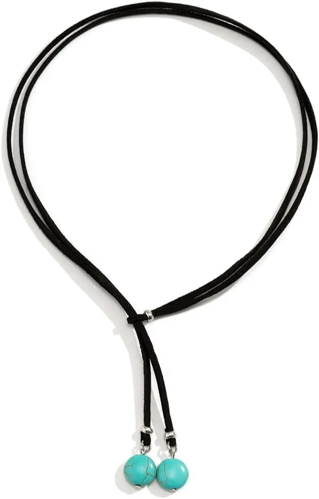 Long tiantian Boho Necklaces for Women Western Jewelry Country Concert Outfits for Women Layered Brown Leather Choker Western Cowgirl Outfits Jewelry