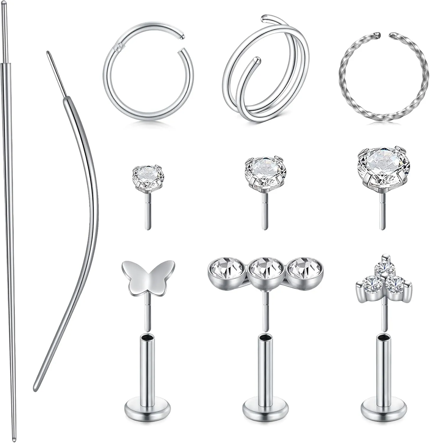 Longita Threadless Nose Stud 20g Flat Back Gold Cartilage Earring Silver Helix Earrings 20 Gauge Push in With Backs Nose Rings Hoops Piercing Taper