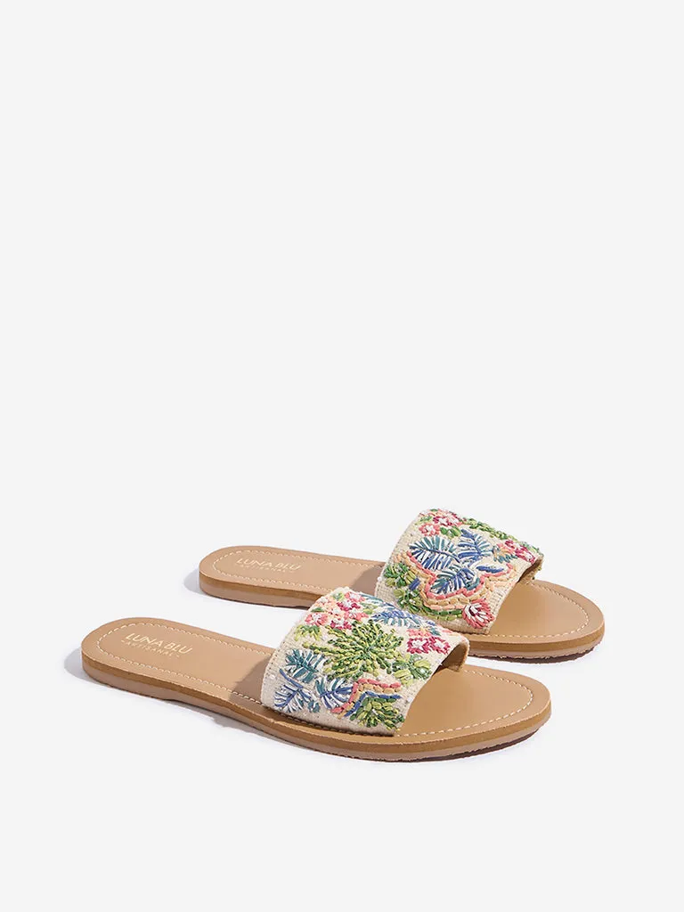 LUNA BLU Multicolour Floral Embroidered Slides