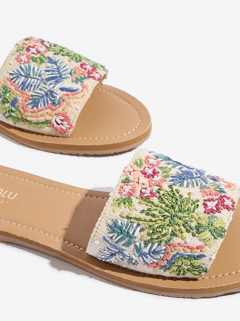LUNA BLU Multicolour Floral Embroidered Slides