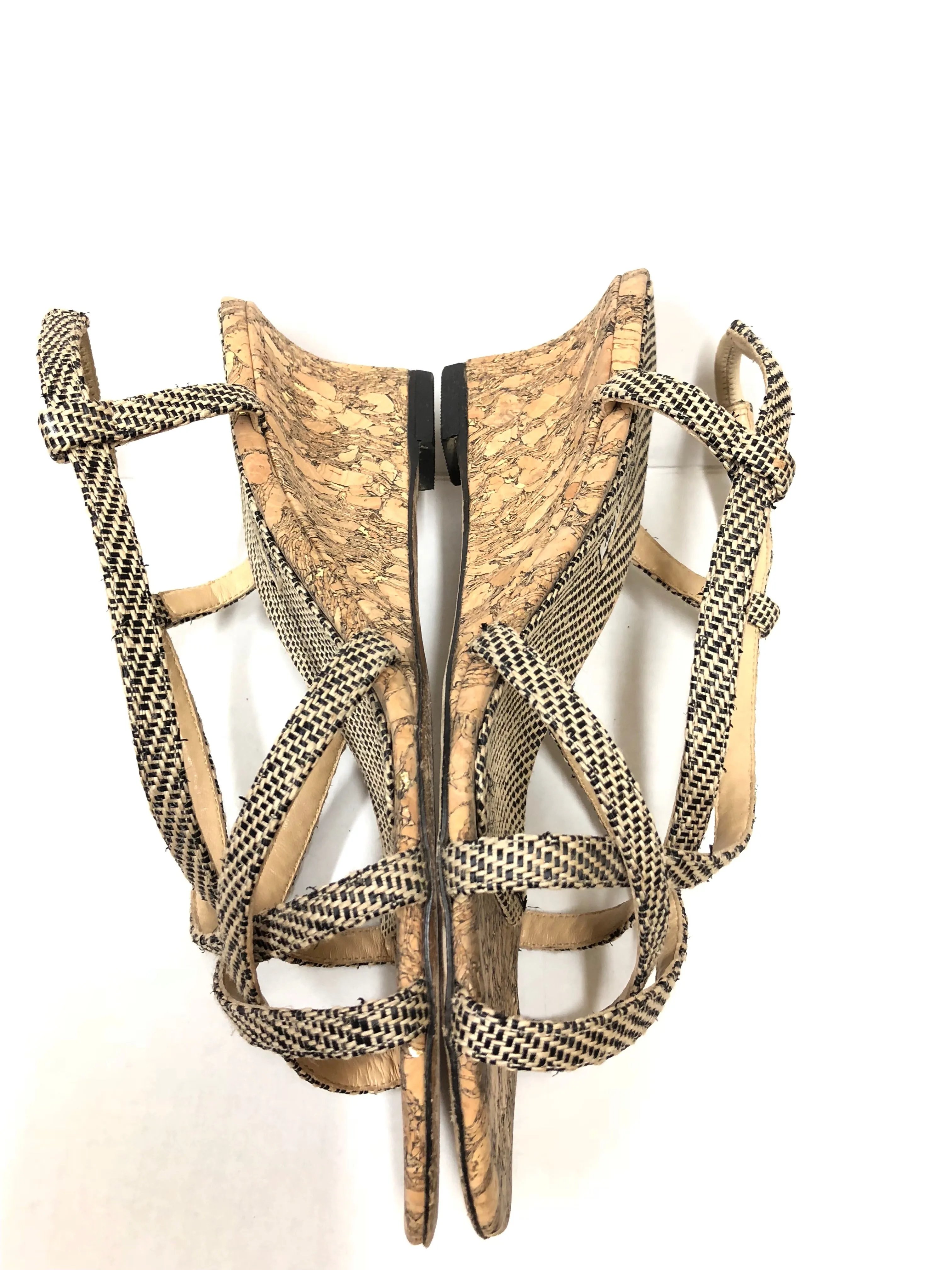 MANOLO BLAHNIK RAFFIA WOVEN WEDGE CORK HEEL SIZE 41