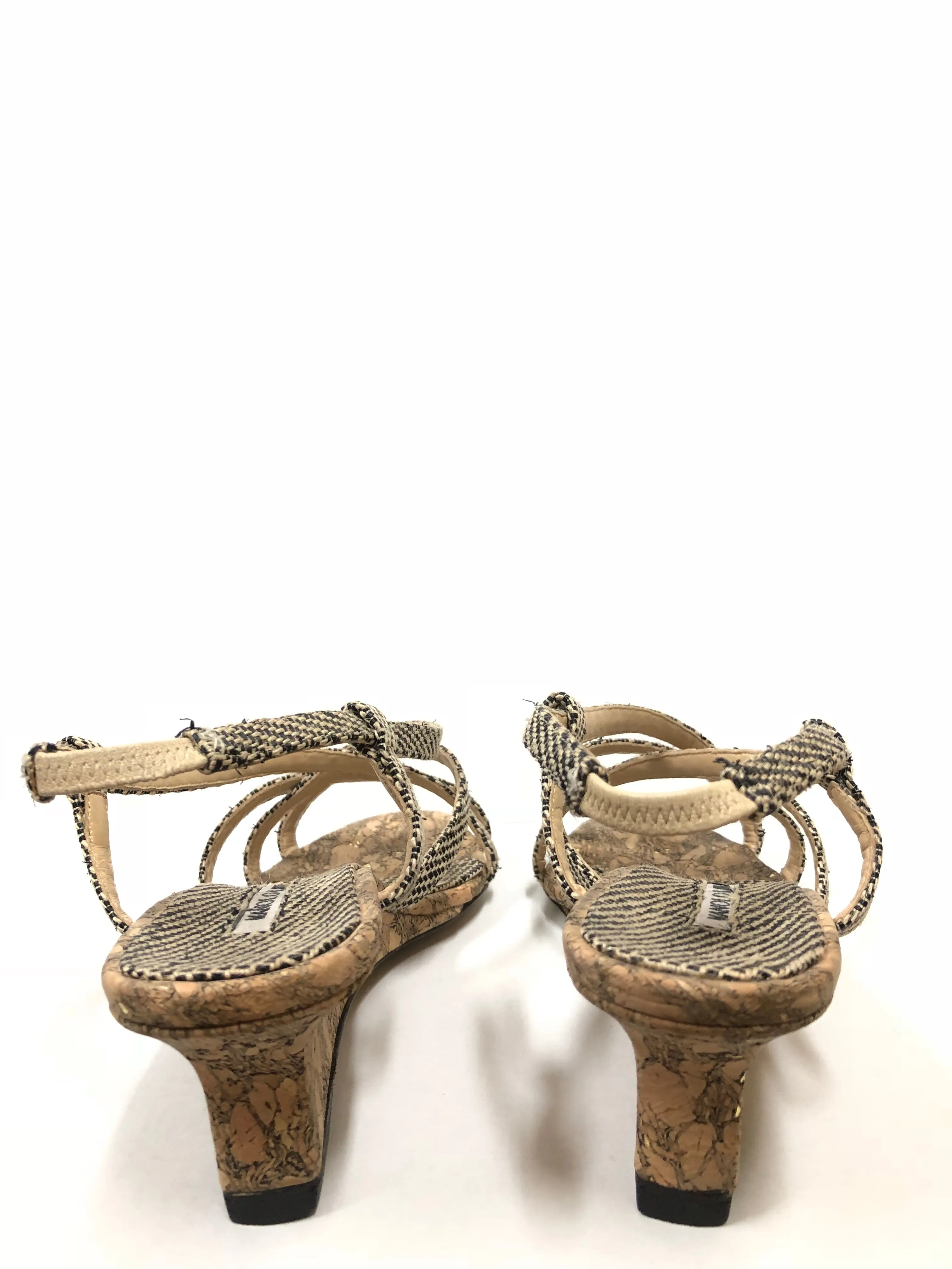 MANOLO BLAHNIK RAFFIA WOVEN WEDGE CORK HEEL SIZE 41