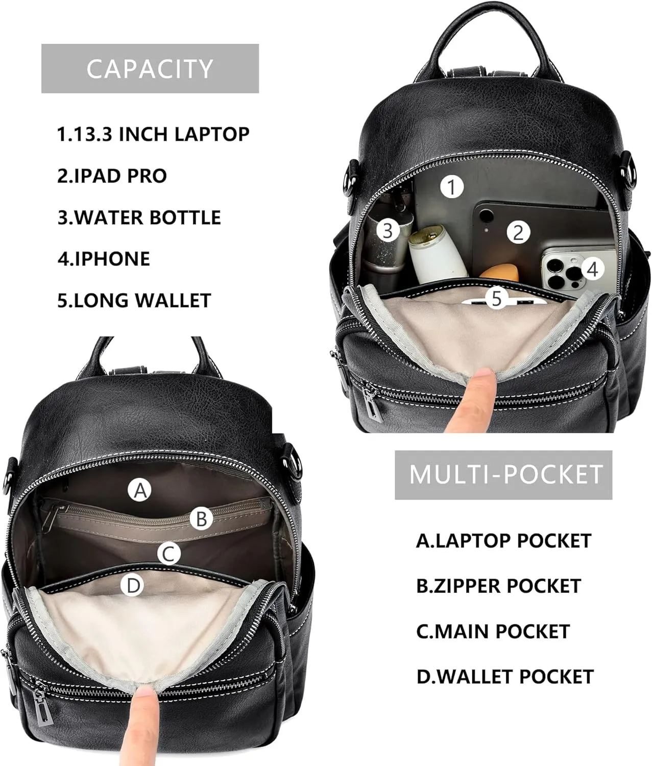 Maxoner Backpack Purse for Women Fashion Genuine Leather Convertible Shoulder Handbag Travel Bag Satchel Rucksack Ladies Bag