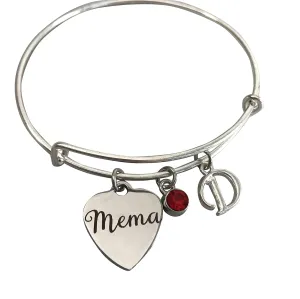 Mema - Mema Gifts - Gift for Grandma- Grandmother Jewelry - Charm Bracelet - Personalized Jewelry- Mothers Day - Bangle Bracelet