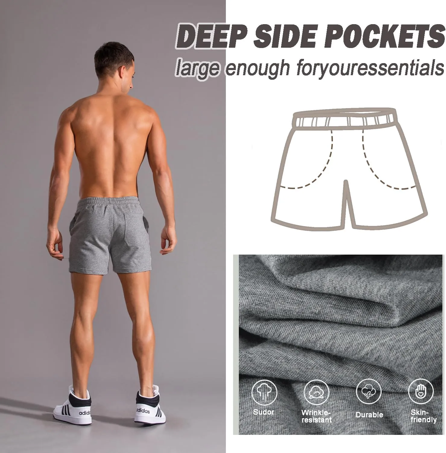 Mens 5 Inch Short Men Cotton Shorts Mens Sweat Shorts 5 Inch Inseam Cotton Shorts for Men Gym Shorts with Pockets
