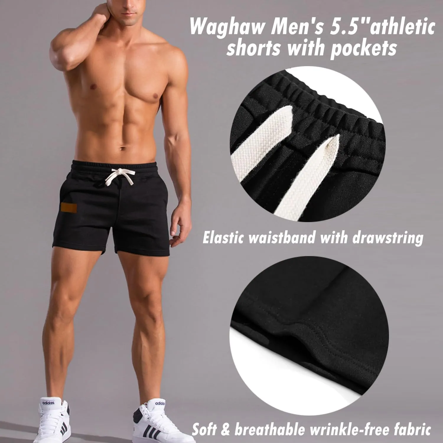 Mens 5 Inch Short Men Cotton Shorts Mens Sweat Shorts 5 Inch Inseam Cotton Shorts for Men Gym Shorts with Pockets