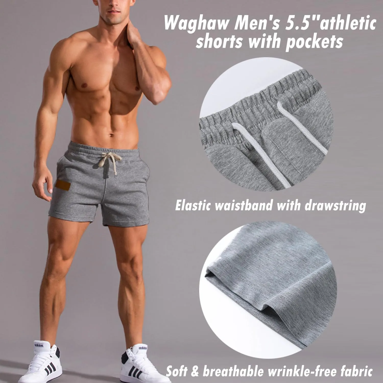Mens 5 Inch Short Men Cotton Shorts Mens Sweat Shorts 5 Inch Inseam Cotton Shorts for Men Gym Shorts with Pockets