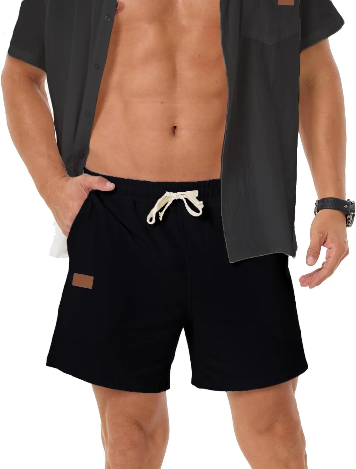 Mens 5 Inch Short Men Cotton Shorts Mens Sweat Shorts 5 Inch Inseam Cotton Shorts for Men Gym Shorts with Pockets