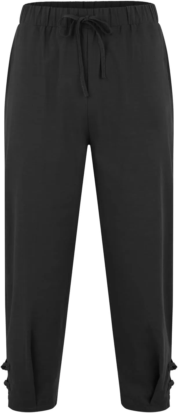Men's Linen Casual Pants with Pockets Summer Elastic Waist Basic Capris Solid Leisure Athletic Five Short Pant Big and Tall