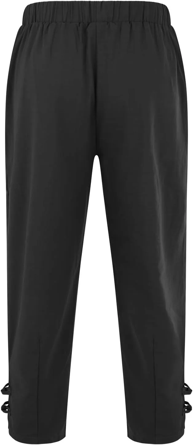 Men's Linen Casual Pants with Pockets Summer Elastic Waist Basic Capris Solid Leisure Athletic Five Short Pant Big and Tall
