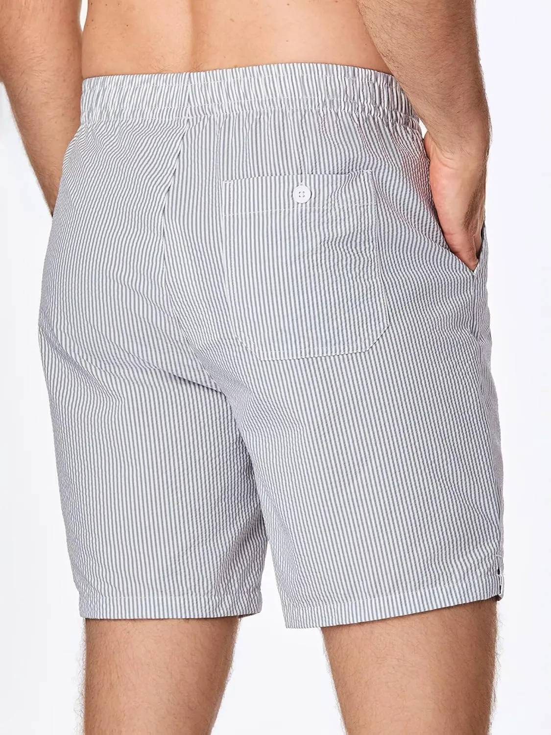 Mens Seersucker Shorts Casual Elastic Waist Drawstring Shorts Stretch Summer Beach Vacation Shorts with Pockets