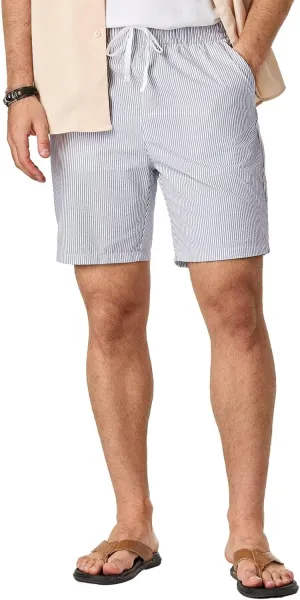 Mens Seersucker Shorts Casual Elastic Waist Drawstring Shorts Stretch Summer Beach Vacation Shorts with Pockets