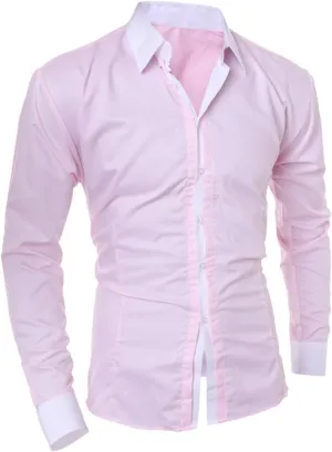 Men's Slim Fit Cotton Business Shirts Casual Fashion Button Down Dress Shirt Contrast Color Long Sleeve Lapel Tops