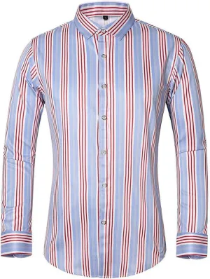 Men's Striped Cotton Shirts Fashion Long Sleeve Button Down Dress Shirt Casual Compression Business Work Blouses