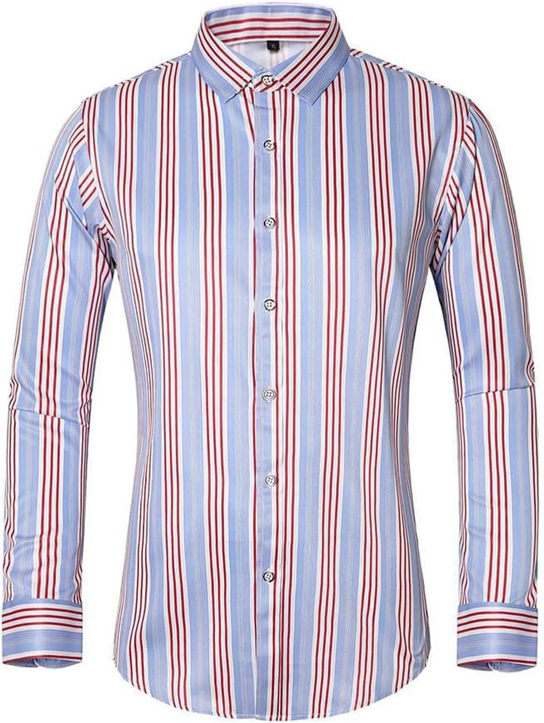 Men's Striped Cotton Shirts Fashion Long Sleeve Button Down Dress Shirt Casual Compression Business Work Blouses