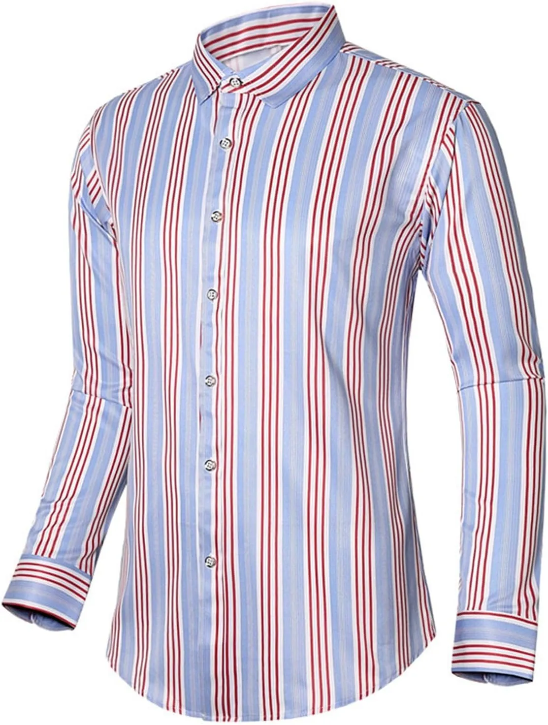 Men's Striped Cotton Shirts Fashion Long Sleeve Button Down Dress Shirt Casual Compression Business Work Blouses