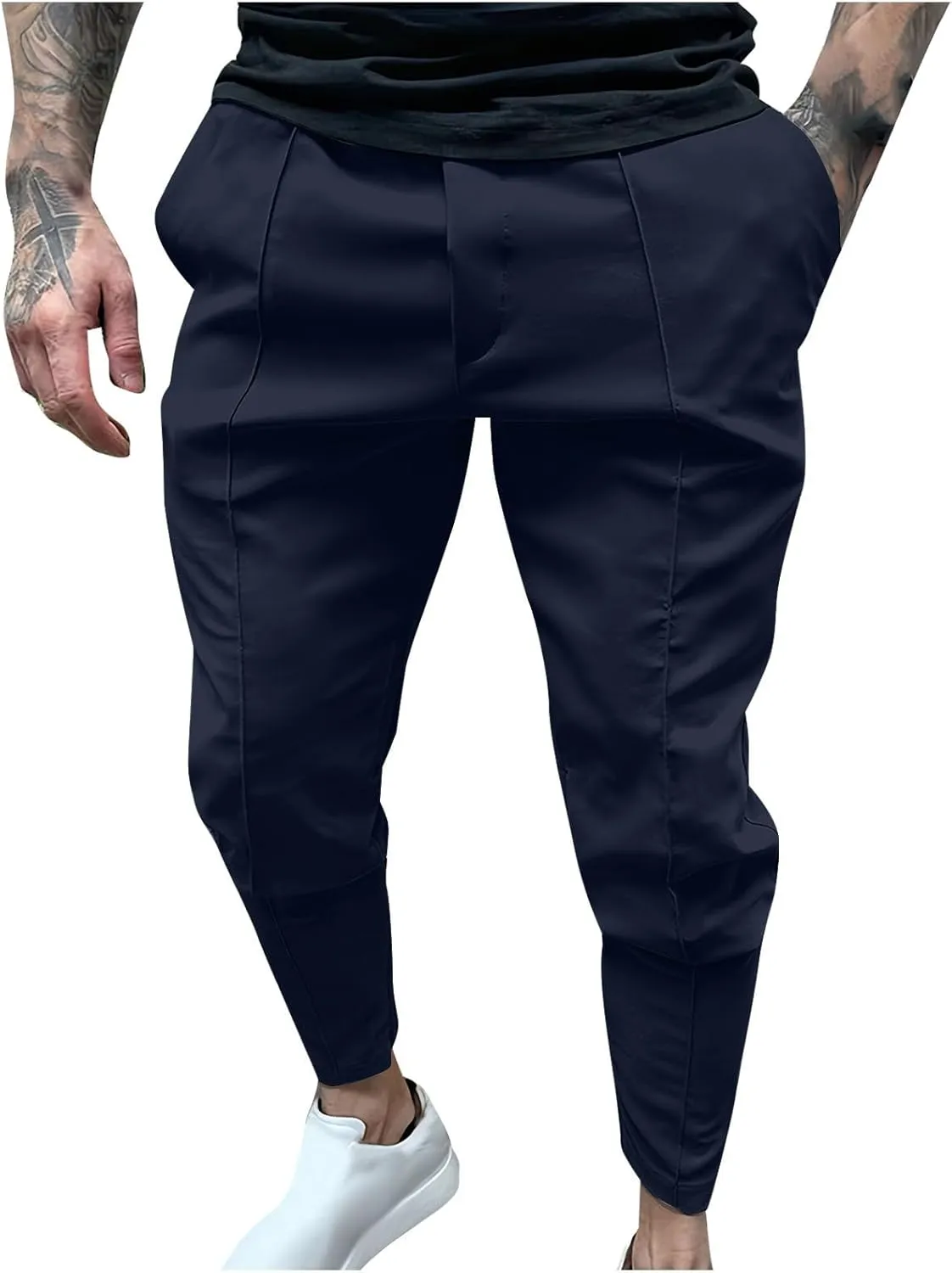 Men's Twill Jogger Pants Elastic Waist Drawstring Chino Pants Slim Fit Casual Dress Trousers with Pockets