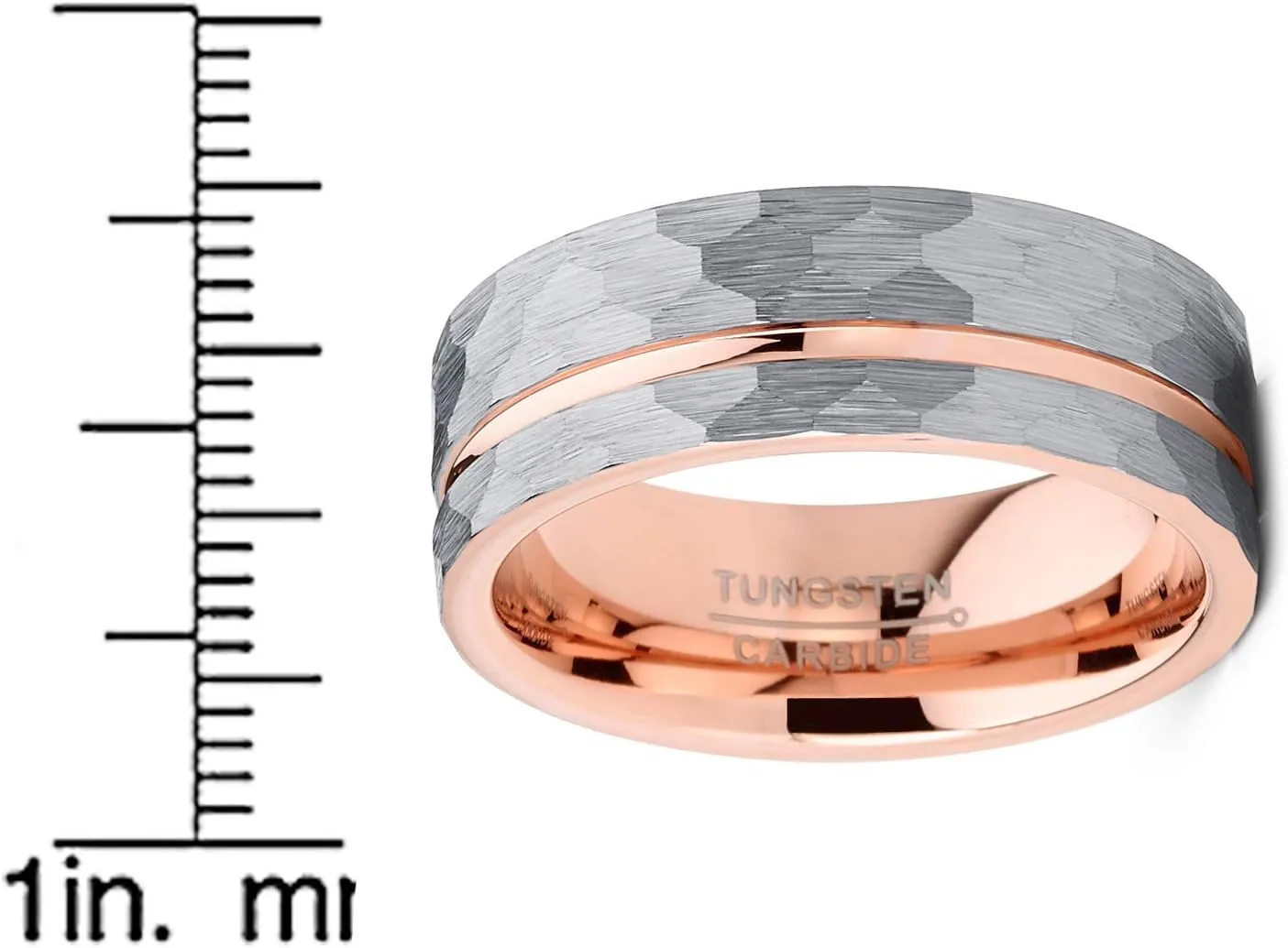 Metal Masters CO. Men's Hammered Grooved Tungsten Carbide Wedding Band Ring Silver Rosegold-Tone Comfort-Fit 8MM