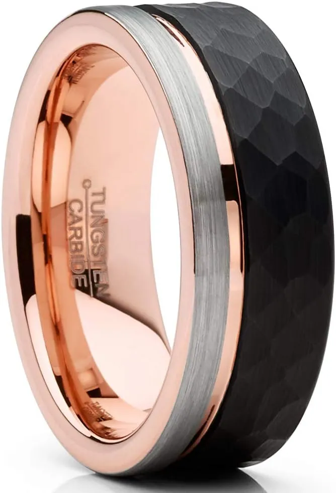 Metal Masters Co. Mens Tungsten Wedding Band Ring Tri-Color Groove Rose Goldtone Comfort-fit 8MM