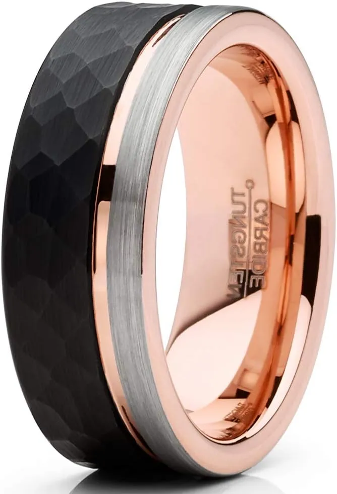 Metal Masters Co. Mens Tungsten Wedding Band Ring Tri-Color Groove Rose Goldtone Comfort-fit 8MM