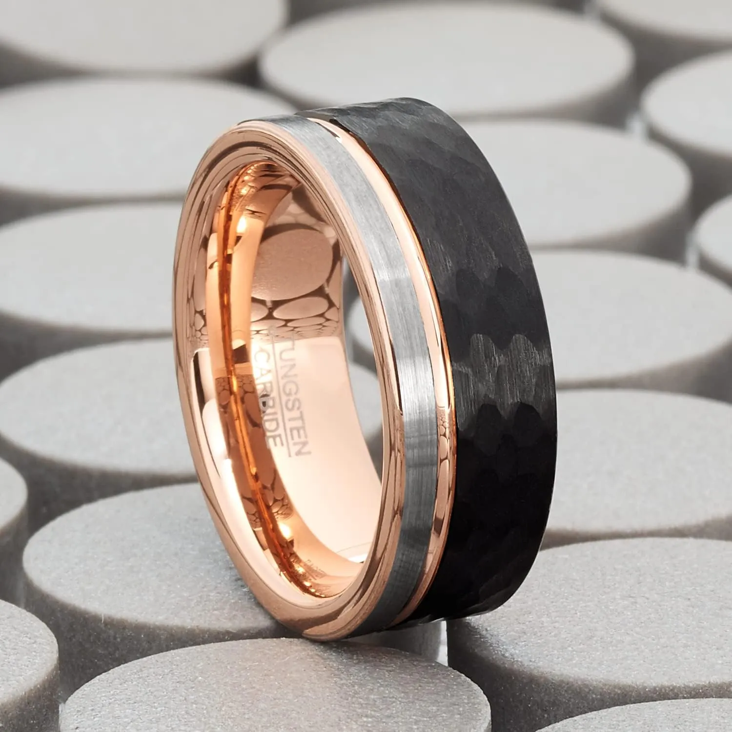 Metal Masters Co. Mens Tungsten Wedding Band Ring Tri-Color Groove Rose Goldtone Comfort-fit 8MM