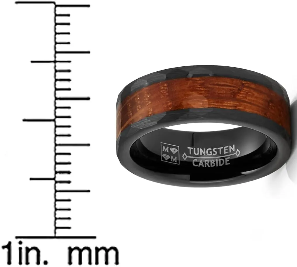 Metal Masters Co. Mens Whiskey Barrel Oakwood Tungsten Carbide Ring Wedding Band Black Inlay 8MM