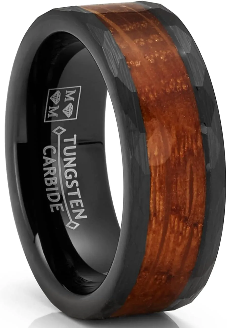Metal Masters Co. Mens Whiskey Barrel Oakwood Tungsten Carbide Ring Wedding Band Black Inlay 8MM