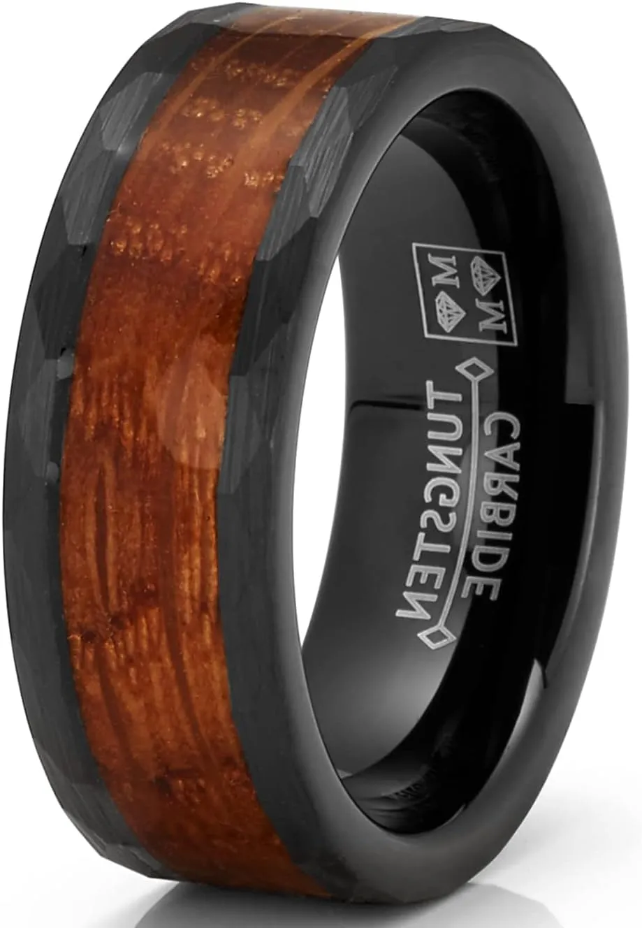 Metal Masters Co. Mens Whiskey Barrel Oakwood Tungsten Carbide Ring Wedding Band Black Inlay 8MM